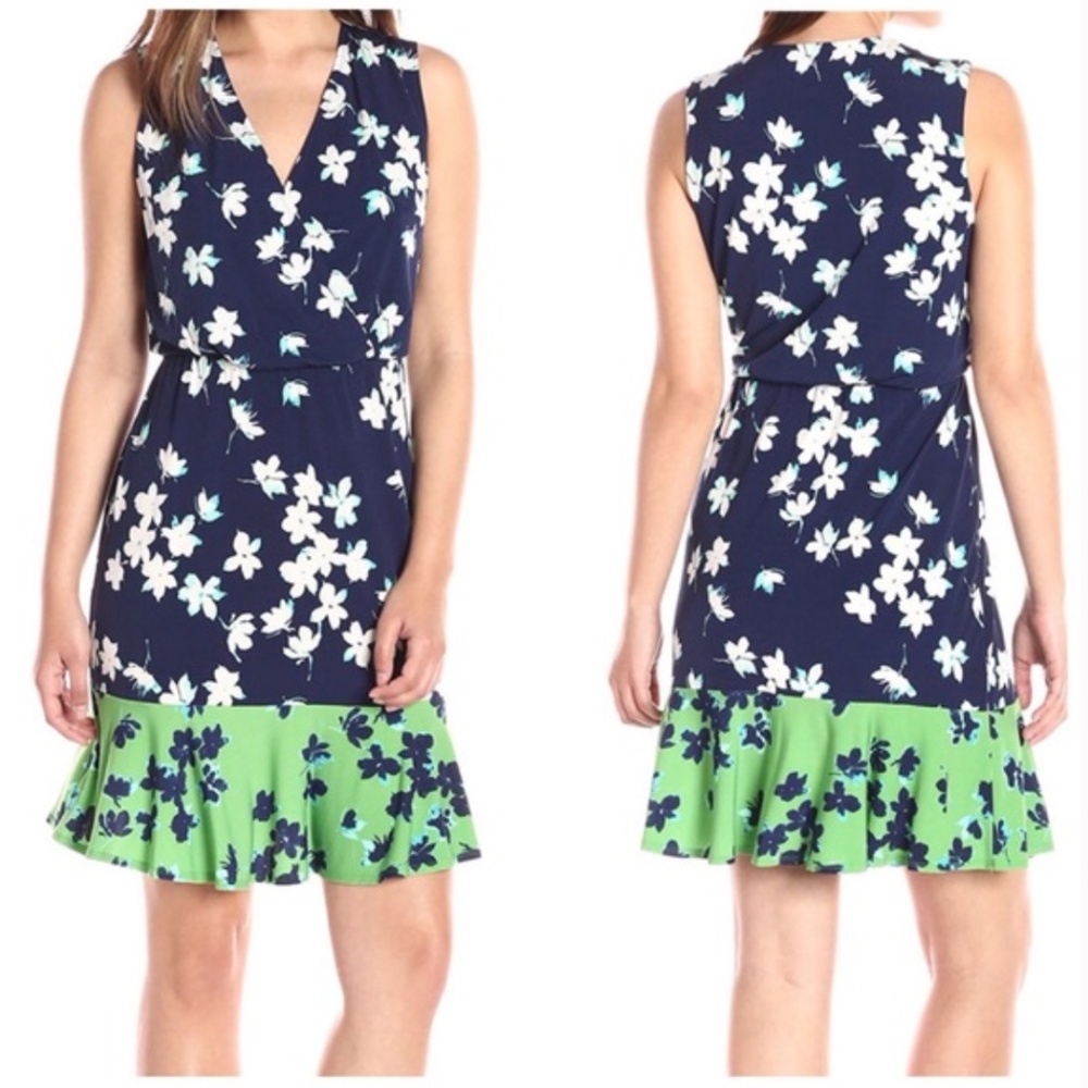 NWT Eliza J Women's Floral Printed Faux Wrap Surplus Bodice Dress Size 2 - Picture 2 of 12